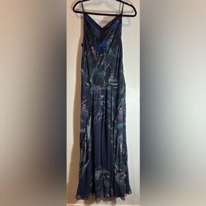 TIMO WEILAND Sz  8 Drop Waist Spaghetti Strap Sheer Skirt Panel Full Skirt Dress